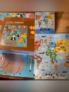 2 MudPuppy Jumbo Puzzles -Map of the World & Animals 2+, 25 pcs - Educational